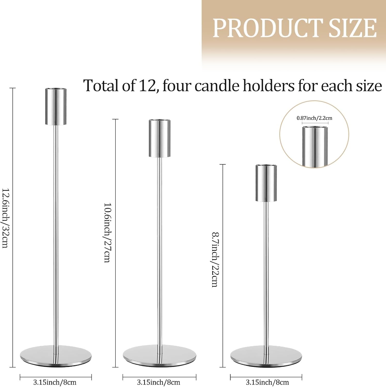 Regine Switzerland Set of 12 Silver Taper Candle Holders - Elegant Metal Design for Weddings & Home Decor