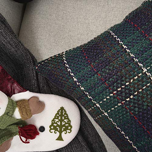 YOUR SMILE Christmas Plaid Throw Pillow Cover, 12"x20" Green Wool Blend
