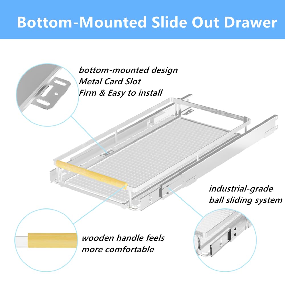 MIYUPTC Pull Out Cabinet Organizer 2Pack, Heavy Duty Slide Out Pantry Shelves, Sliding Drawer Pantry Shelf for Kitchen, Living Room, Home, 14.16''-24.16''W x 17.3''D