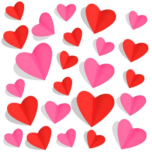 74 Pcs Valentine's Day Decoration, 3D Red and Pink Heart Valentine Wall Stickers, Waterproof Wall Decals, for Wedding Anniversary Party Bedroom School Office (Valentines)