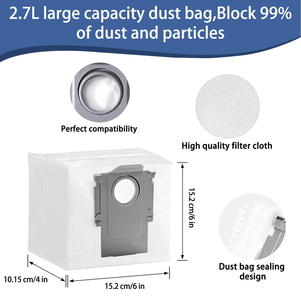 Replacement Accessories Kit Compatible with Roborock Q10 S5/Q10 S5+/Q10 X5/Q10 X5+ Robot Vacuum Cleaner Parts 2 Main Brush 4 HEPA Filters 6 mop Pads 6 dust Bags 6 Side Brush