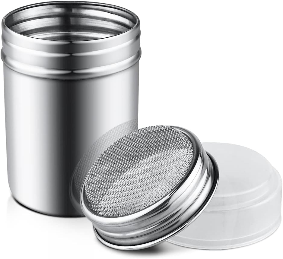 Skiennix Stainless Steel Powder Sugar Shaker - Fine Mesh Duster with Lid for Baking & Cooking
