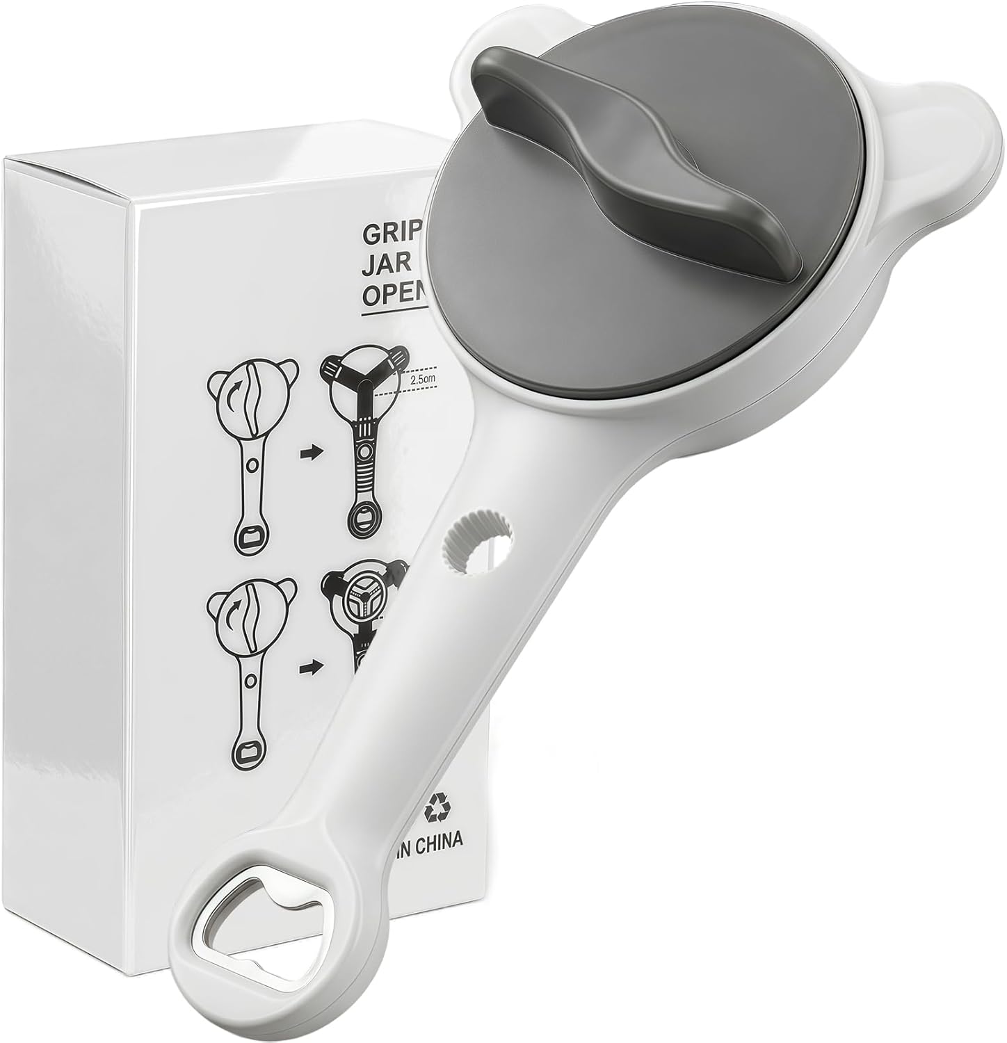 4-in-1 Adjustable Jar Opener by [Brand Name] - Ergonomic Non-Slip Handle for Seniors | Multi-Size Lid Remover (Grey)