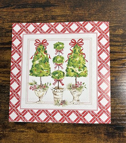 IHR 3-Ply Cocktail Napkins, 5" x 5", Holly Topiary, 20-Pack