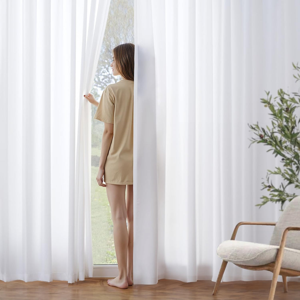 MIULEE White Sheer Curtains - Light Filtering Privacy Drapes for Living Room & Bedroom | 84 Inches, 2 Panels