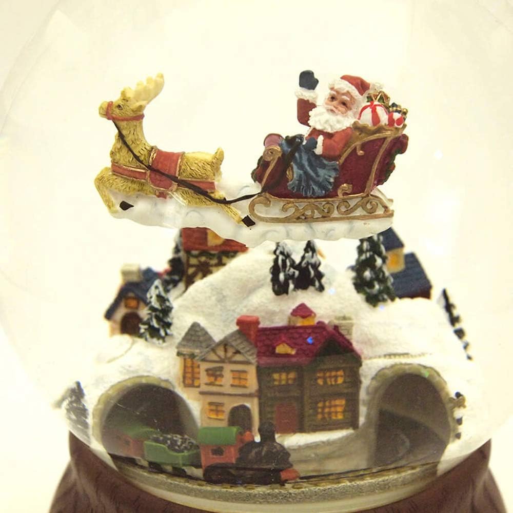 Regine Switzerland Musical Christmas Snow Globe - 6.25" Brown and White Santa with Train
