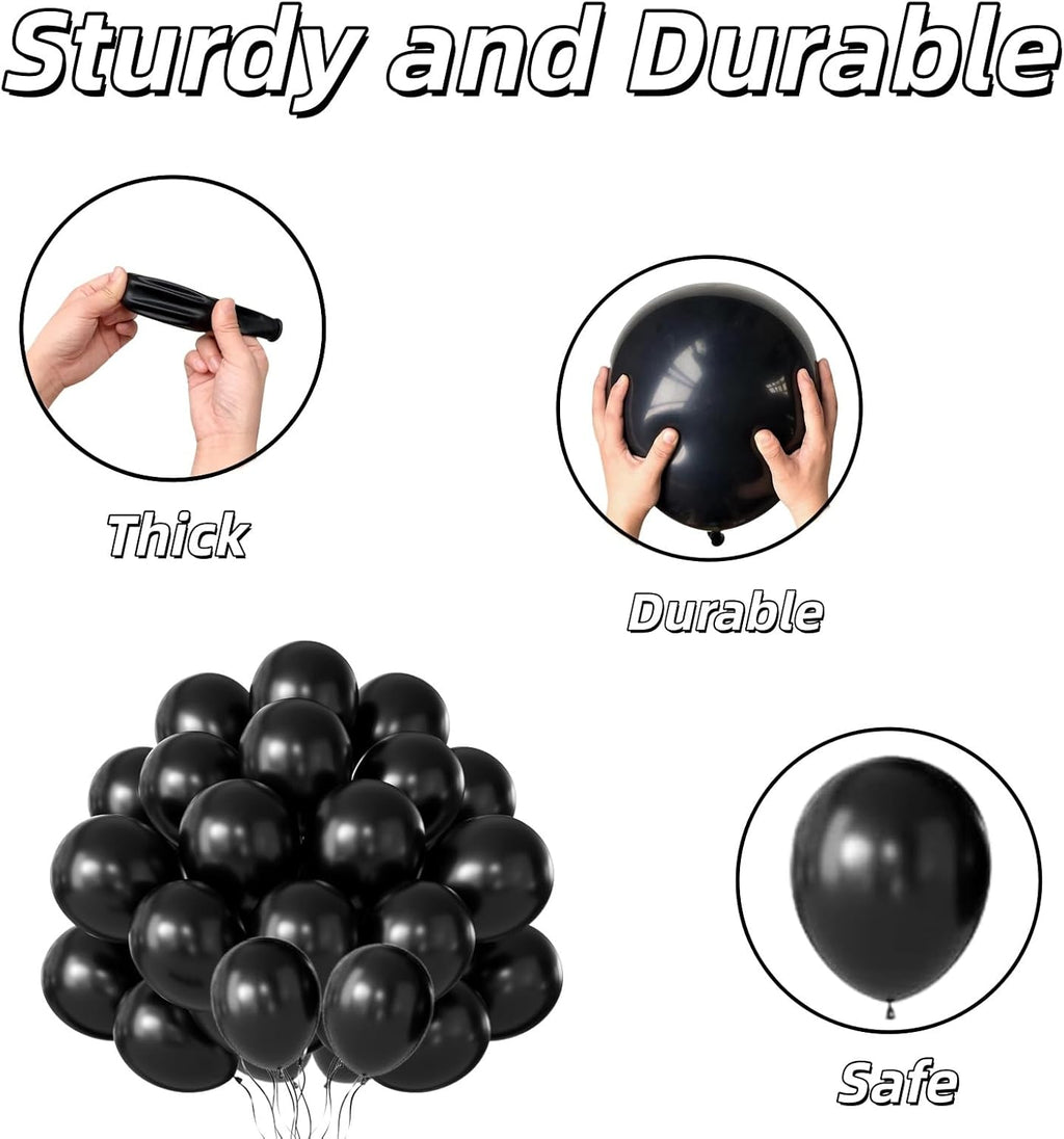 Skiennix 12-Inch Matte Black Balloons - 65 Pieces for Birthday, Graduation & Halloween Decor