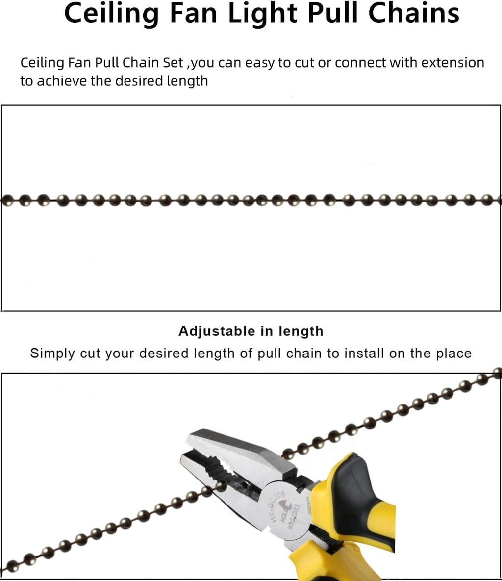 QLXHBOT Pull chain, Ceiling Fan Pull Chain Extender,3.3mm Diameter Beaded Ceiling Fan Pull Chain Decorative Light Bulb and Fan 12 Inches Fan Pull Chain Set Black, 4Pcs