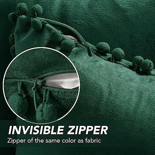 Deconovo Velvet Pom Pom Throw Pillow Covers - Dark Green, 16x16