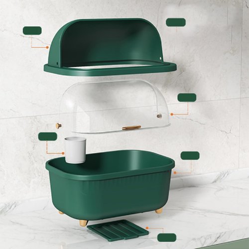 NOENNULL Dish Drying Rack and Drain Board with Lid Cover, Nursing Bottle Holder, Kitchen Plate Cup Tray Cutlery Drainer (L)