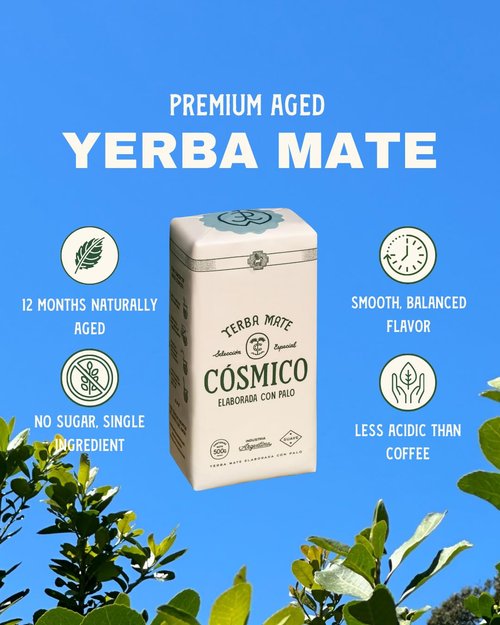 Yerba Mate COSMICO, 2.2 lb, 1 KILO (pack of 2), Premium Loose Leaf Argentine Tea, Gluten-Free, Large Leaf Low Dust Brew, Clean Energy