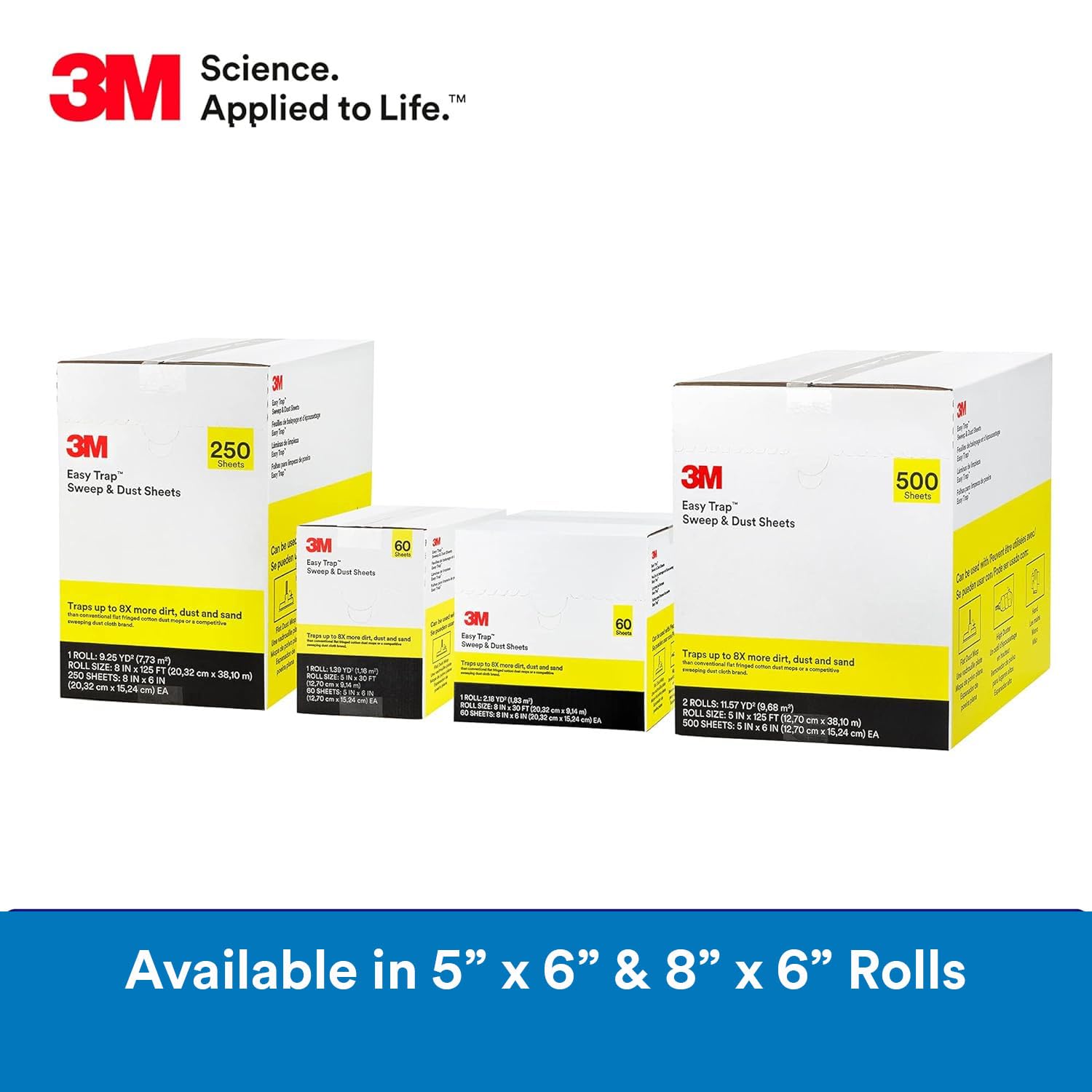 3M Easy Trap Sweep and Dust Sheets, 1 Roll of 60 8" x 6" Sheets, Disposable Easy Sweep Floor Duster, Picks Up 8x More Dirt, Dust, Sand, Hair, Works on Dry or Wet Surfaces, Hardwood Floors, 59152W