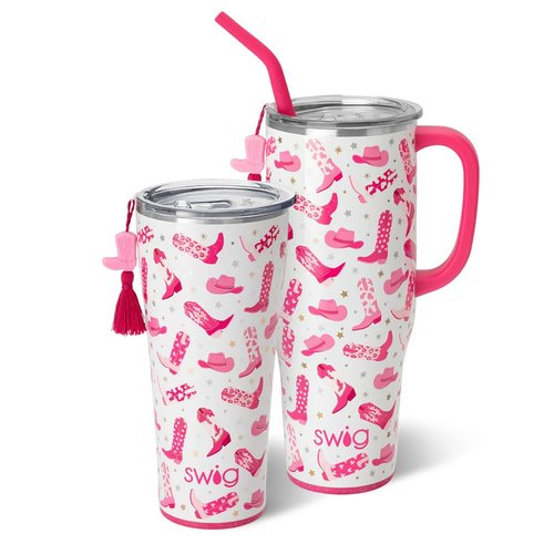Swig Life Let's Go Girls Mega Set | 40oz Travel Mug with Handle and Lid + 32oz Triple Insulated Tumbler with Lid | Stainless Steel, Dishwasher Safe, Cup Holder Friendly Mug