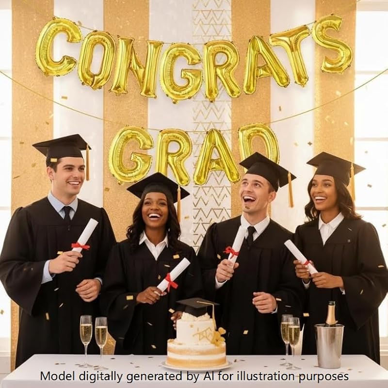 16 Inch Gold Congrats Grad Balloon Banner for Graduation Party