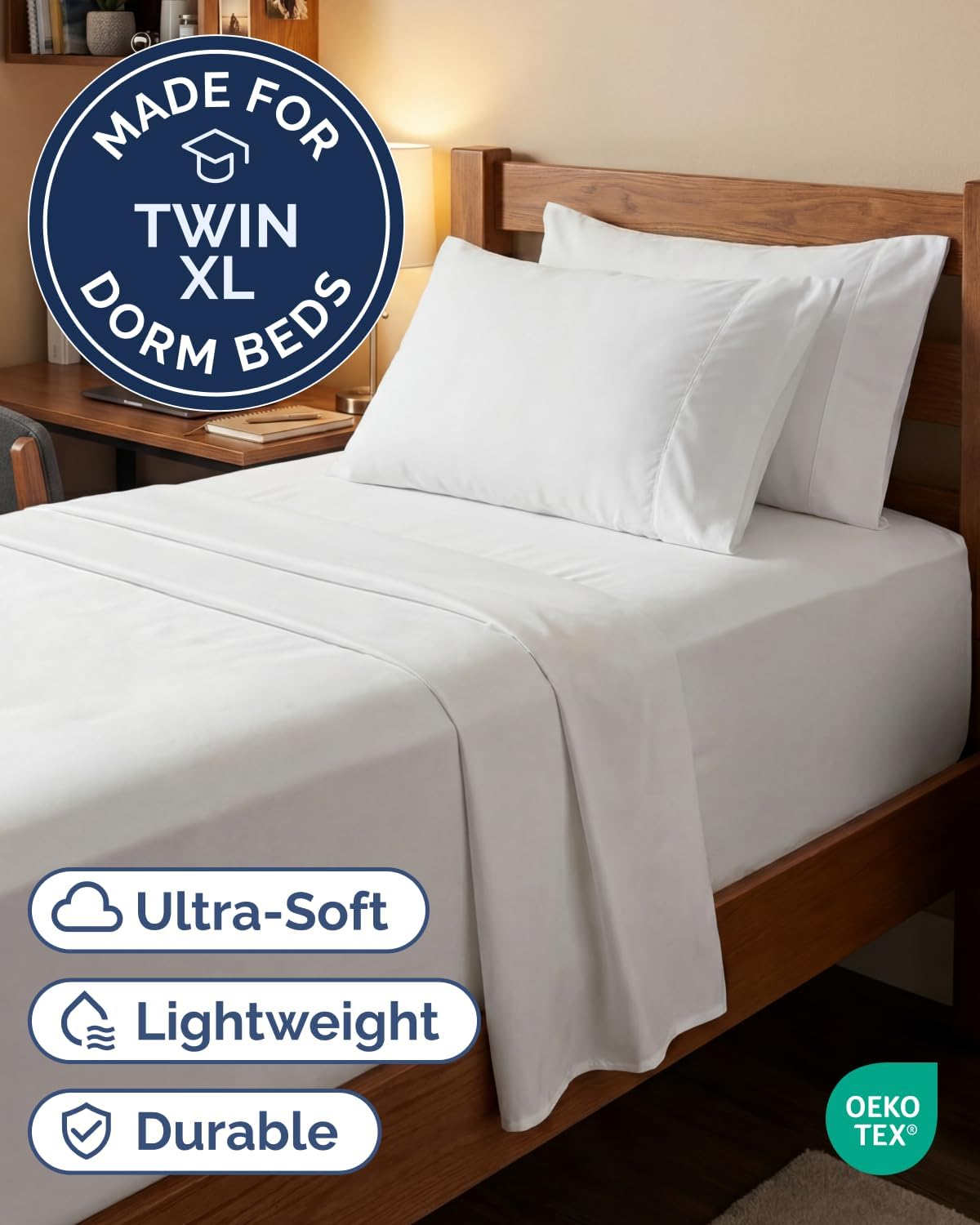 Skiennix Extra Deep Twin XL Sheet Set | 4-Piece Breathable Cooling Bedding - Soft, Wrinkle-Free White