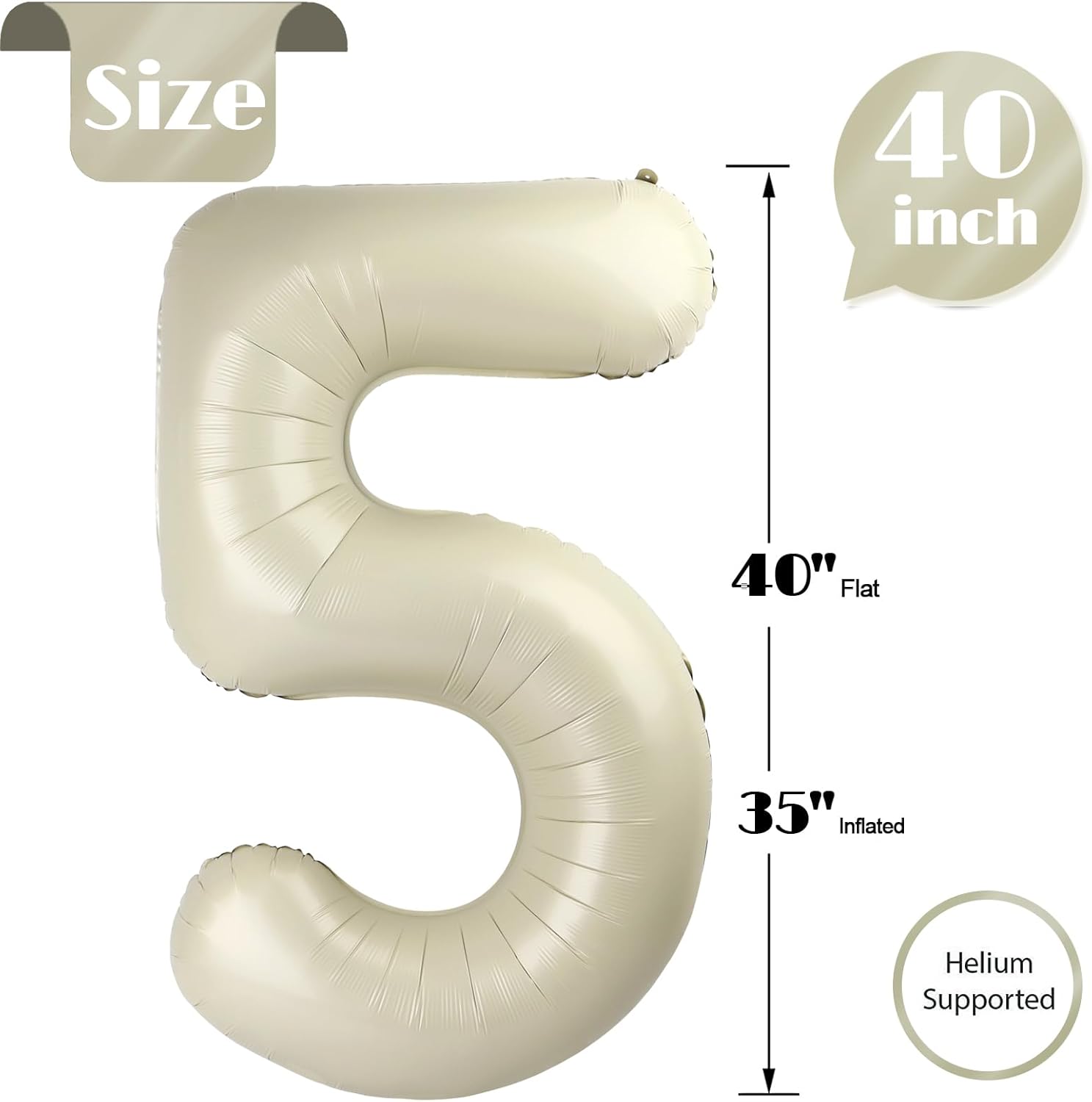 Number 5 Balloon - 40 Inch Cream Birthday Decoration | Perfect for 5th Birthday Party Supplies
