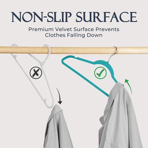 HOUSE DAY Mint Green Velvet Hangers - 60 Pack Non-Slip Heavy Duty Clothes Hangers | Slim Space-Saving Design