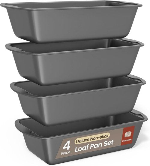 BAKKENMASTER Swiss Loaf Pan Set - 4-Piece Deluxe Nonstick Carbon Steel Bakeware for Perfect Bread & Cakes