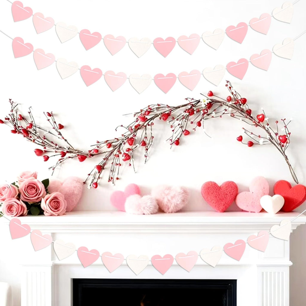 Pink-White Girls Birthday Party-Decorations Streamers-Garland - 40Ft Heart Galentines Hanging Paper Banner,Valentines Baby Bridal Shower Bachelorette Anniversary Mothers Day Supplies Decor Ouruola