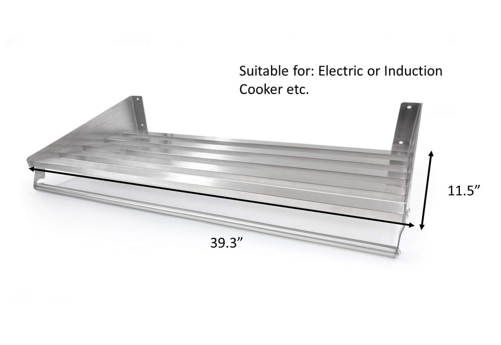 Mecete 304 Stainless Steel Standard Wall Shelf, Cookware Storage Organizer, Kitchen Wall Pot Pan Rack,With 6 Hooks, Capacity 60 lb (39.3" x 11.5"-hang)