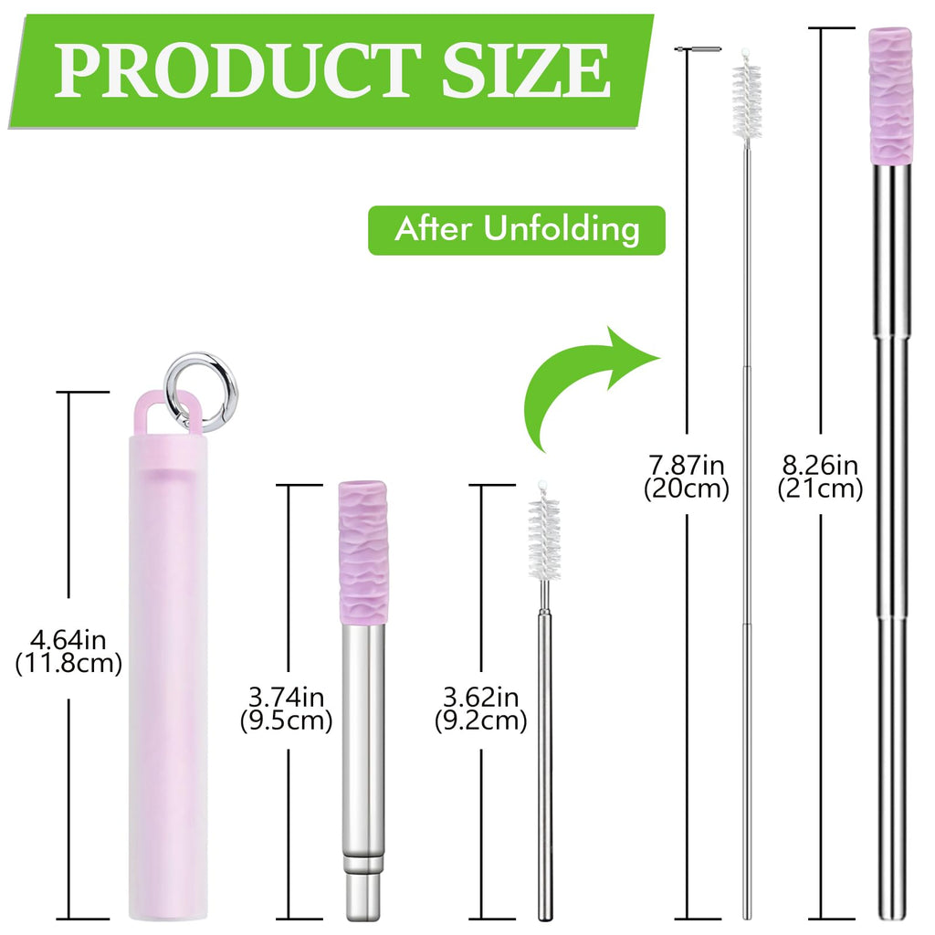 Reusable Straws 3Pack Metal Straw Foldable Portable Drinking Straw Travel Stainless Steel Straws Set with Case and Clean Brush