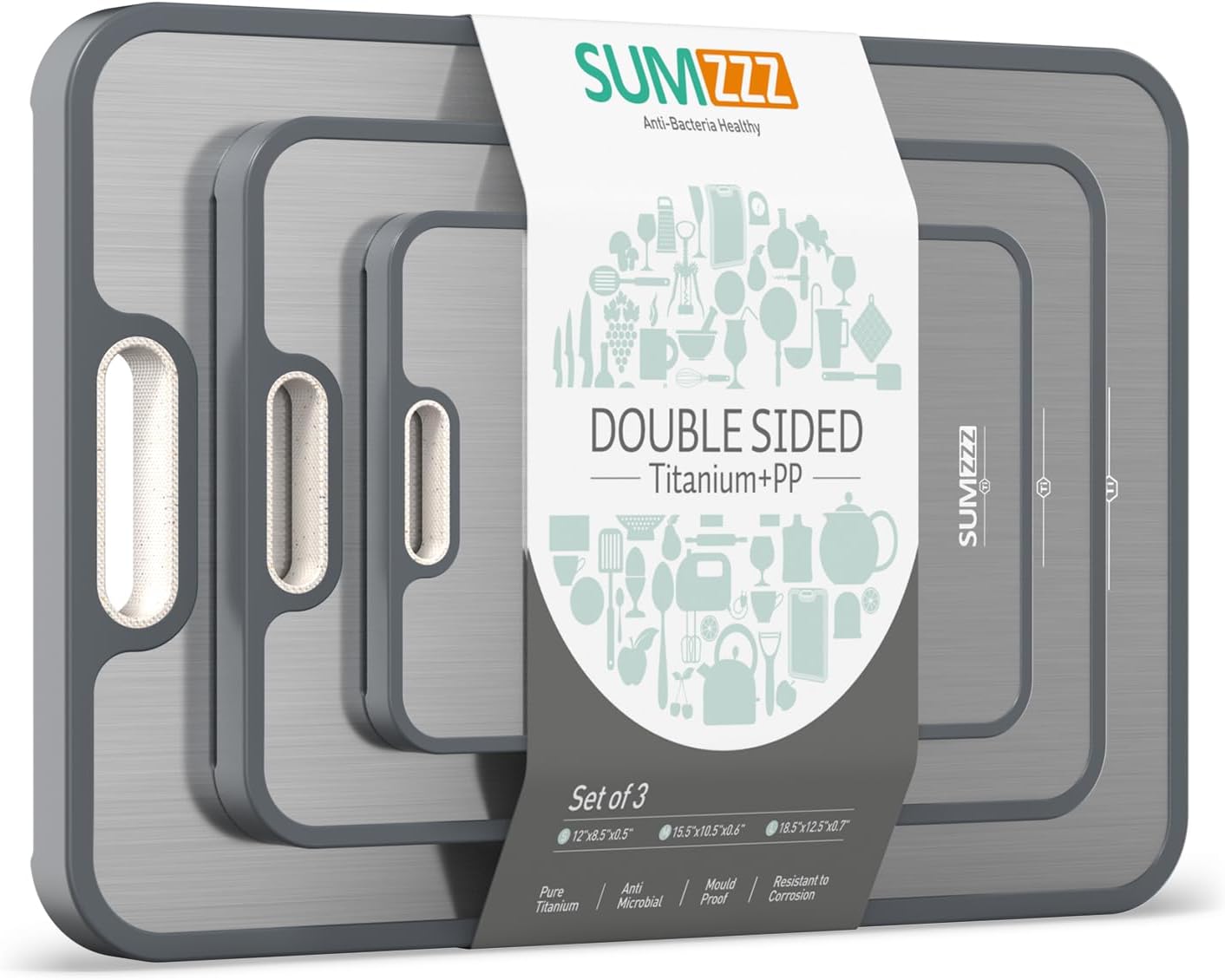 Titanium Cutting Board - Double-Sided Food Grade Pure Titanium | Easy to Clean, Large Size 18”x12.5”