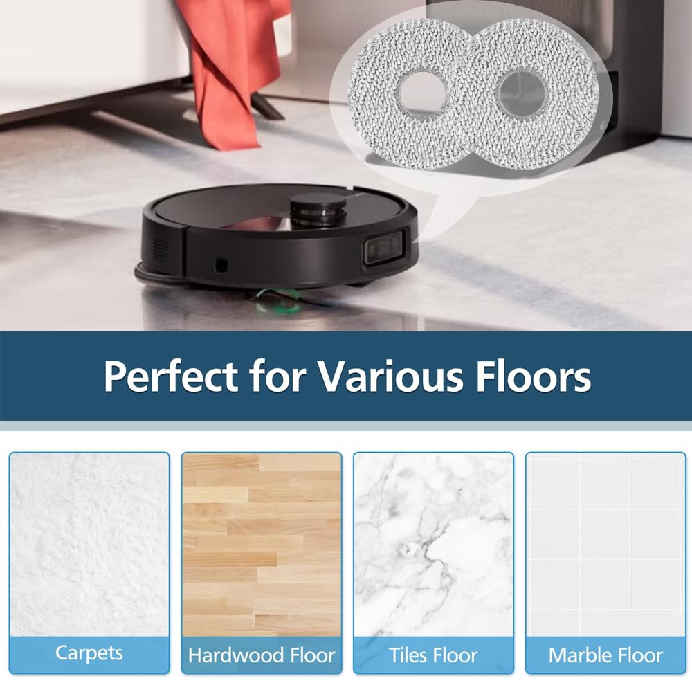 8 Pack Replacement Mop Pads Compatible with Irobot Roomba Plus 405＆505 Combo Robots,8 Pack Washable and Reusable Mop Refills (8 Pack)