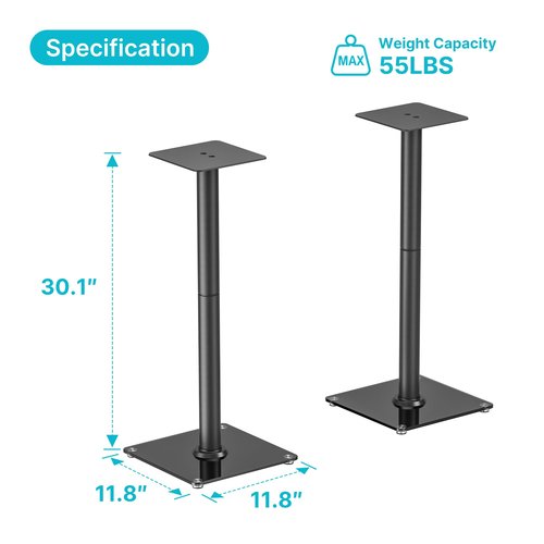 PEGZONE Speaker Stands Pair for Surround Sound,55 LBS Capacity,30.1 inch Floor Bookshlef Speaker Stands,Cable Management,Large Base,1 Pair,Black