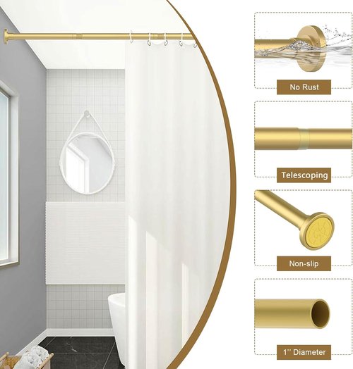 GXOACKJ Gold Shower Curtain Rod - Adjustable 31-80 Inch Spring Tension, No Drilling, Rust-Resistant Stainless Steel