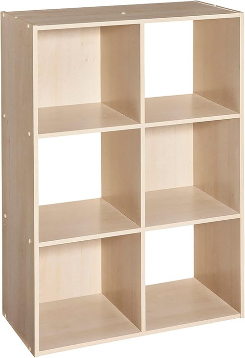 ClosetMaid Cubeicals 6-Cube Storage Shelf Organizer - Stackable Wood Bookshelf in Birch Finish