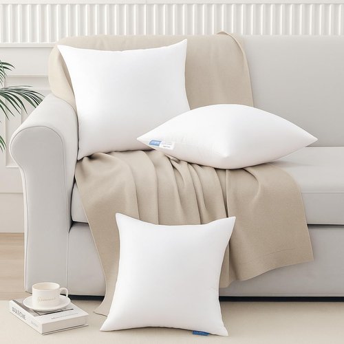 Leeden 18x18 Pillow Inserts Pack of 2, 18 Inch Throw Pillow Inserts, Soft Fluffy Decorative Square Throw Pillows for Couch, Sofa, Bed, and Home Decor White Pillows