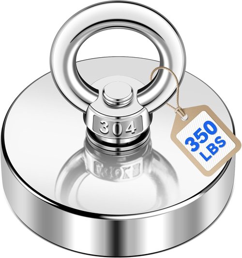 DIYMAG Neodymium Fishing Magnet - 350 Lbs Pulling Force with Countersunk Hole | 1.97 Inch Diameter for River Retrieval