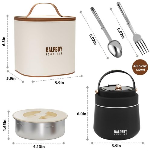 Thermo for Hot Food Adults 40OZ Soup Thermo Lunch Containers Wide Mouth Vacuum Insulated Food Jar Stainless Steel Leakproof Lunch Box with Spoon and Fork, Keeps Food Warm, Ideal Gift for Men and Women