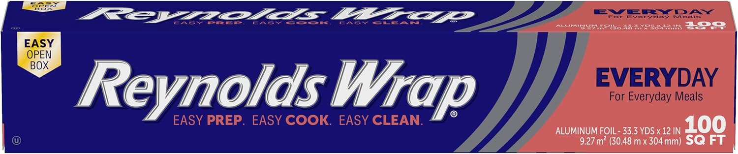 Reynolds Wrap Aluminum Foil Roll - Everyday Strength, Freezer & Grill Safe, 12" Wide, 100 Sq. Ft.