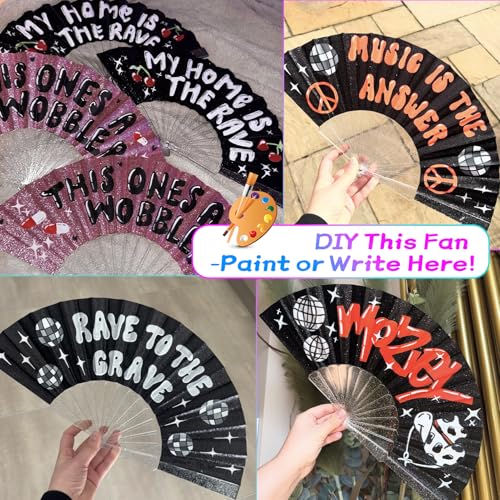 Gold Glitter Folding Hand Fan - 9" Clacking Rave Accessory