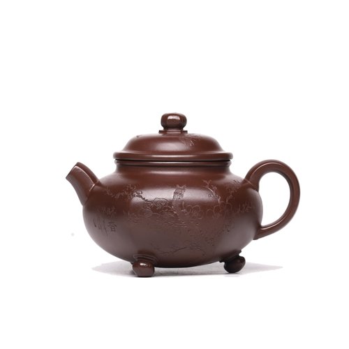 SILINE Zisha Teapot, Chinese Yixing Clay Handmade Tea Pot 11 Oz, Infuse Brew Kung Fu Loose Leaf Tea Maker (SanzuMeihua,Purple Clay)