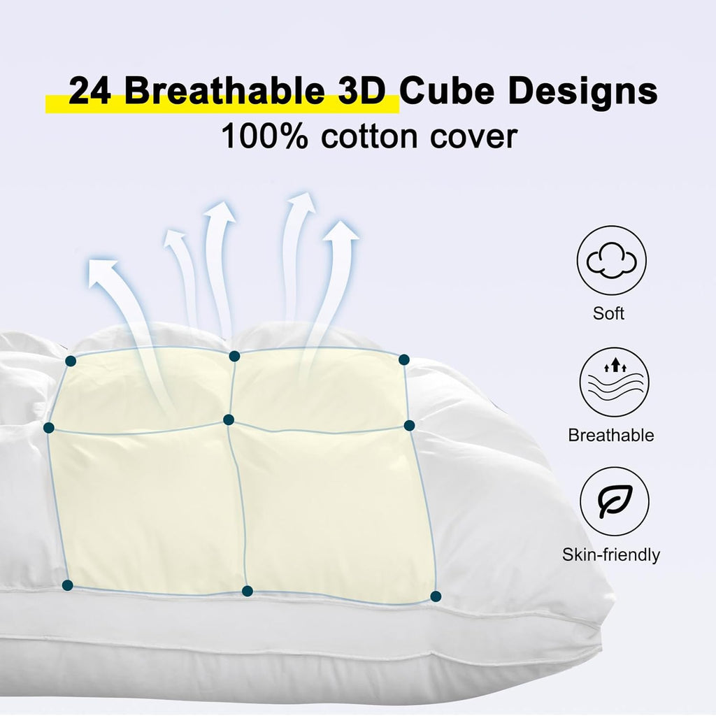 YOUR MOON Queen Size Pillows - Soft Down Alternative Set of 2 for Side Sleepers | Fluffy Gel Comfort (White)