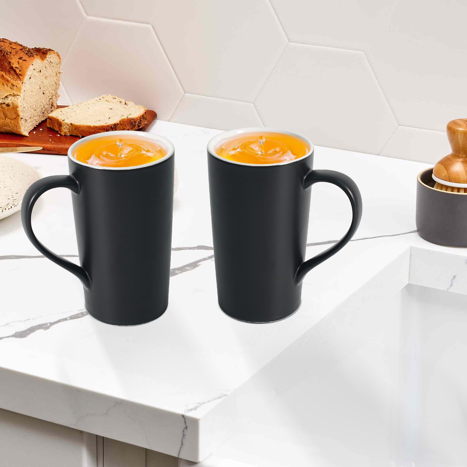 Momugs 20 OZ Large Ceramic Coffee Mug Simple Pure Black Mug Set of 2 Plain Tall Milk Tea Coffee cups with Handle for Office Home as A Gift for Dad Mom Friends