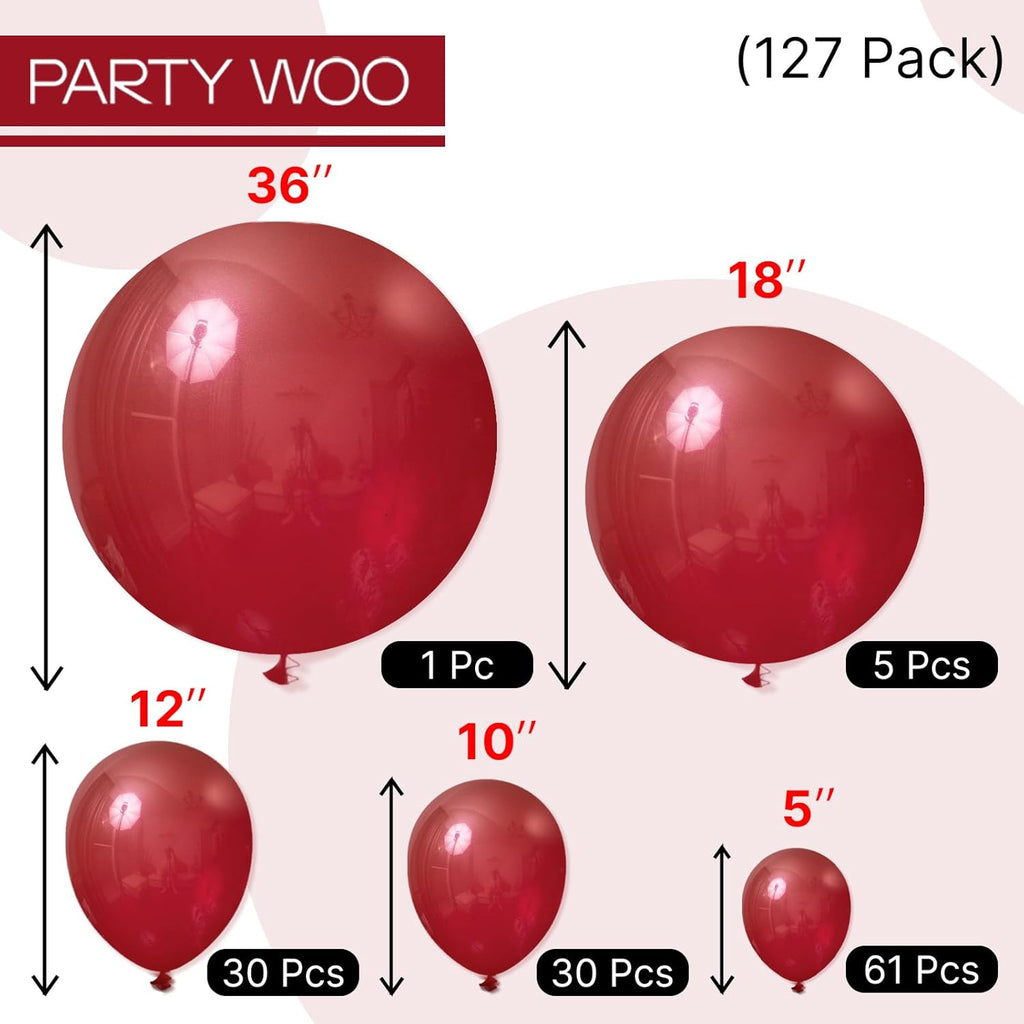 PartyWoo Maroon Balloon Arch Kit - 127 Pcs in Various Sizes for Graduation, Valentine's Day & Weddings