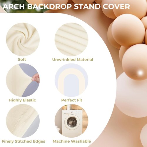 Babenest 7.2Ft Spandex Open Arch Backdrop - Fitted Double-Sided U-Shaped Wedding Arch Cover | Ivory
