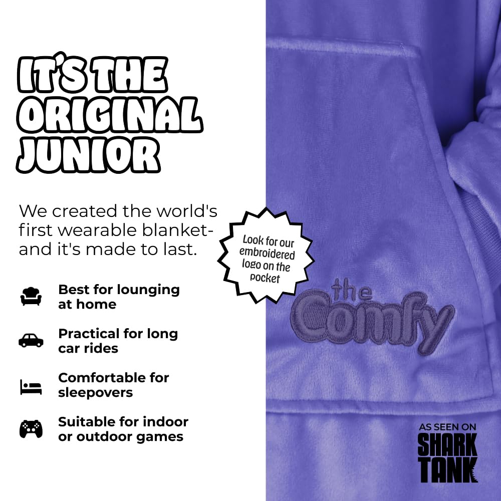 THE COMFY Original Jr | From Shark Tank | Patented | Kids Oversized Sherpa Wearable Blanket Hoodie | Gift for Boys & Girls | One Size