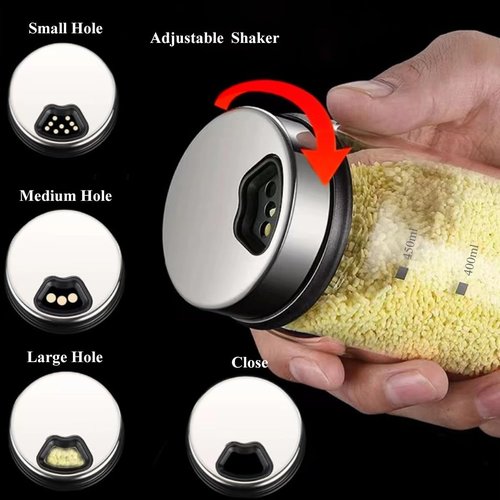 15 oz Salt and Pepper Shakers Set with Adjustable Outlet Holes Clear Glass Bottles Spice Seasoning Cans Jar for Kitchen Decor and Home Restaurant BBQ Camping Farmhouse(10 Pcs, 450 ML)