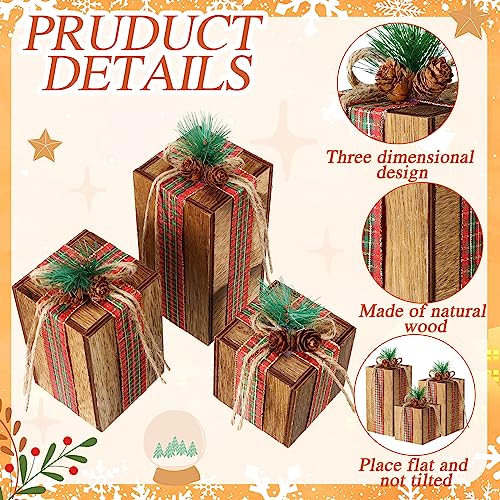 3 Pack Christmas Wooden Gift Box Table Centerpieces - Brown, 4