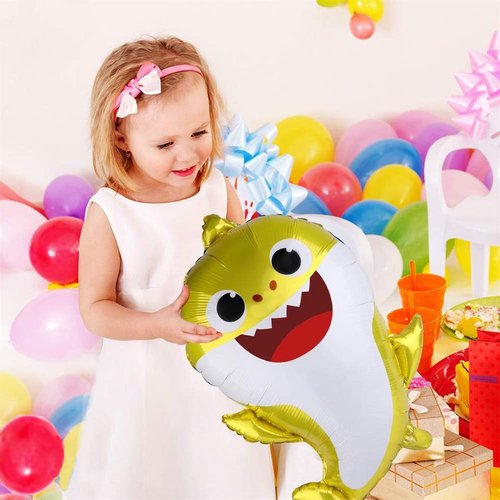 GRAME Shark Birthday Party Decorations for Boys and Girls, 26” Balloons XL for Baby Birthday Party with 9 Pcs 18” Round and Blue Star Ocean Theme Cartoon Balloons, Shark Party Decorations (14 pcs)
