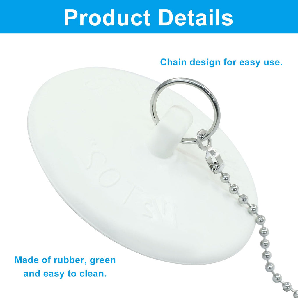 ISDVBUY 2 Pack Heavy Duty Drain Plugs, Rubber Tub Stopper Fits 1.5" - 2" Kitchen Sinks, Stainless Steel Chain Included, Multi - Use Drain Seals for Bathroom Tubs & Laundry Basins