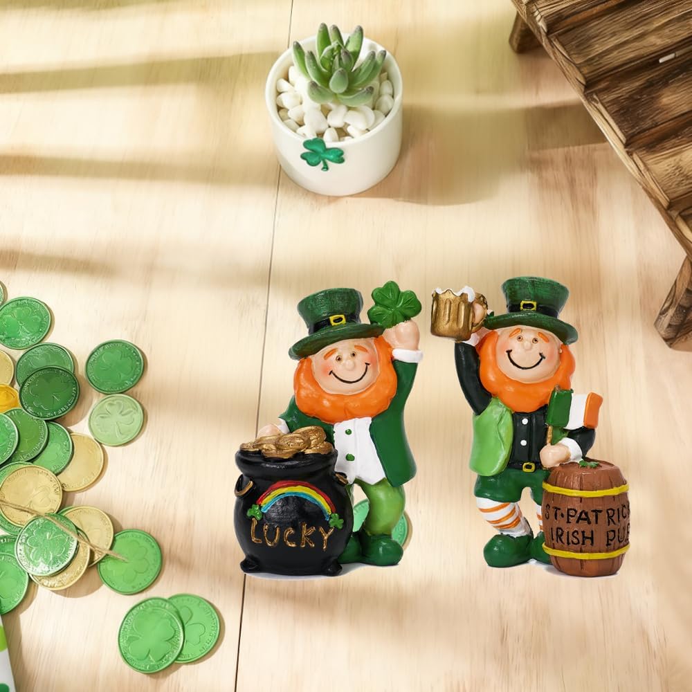 Skiennix St. Patrick's Day Gnome Figurines - 2 Pcs Leprechaun Home Decor for Spring | Indoor Table Display