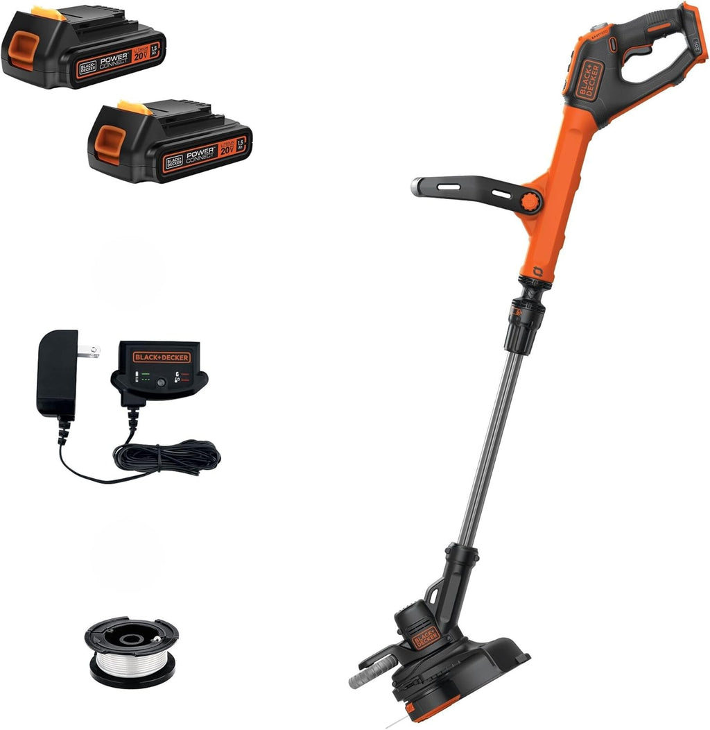 BLACK+DECKER 20V MAX Cordless String Trimmer & Edger - 12 Inch, 2-Speed Control, 2 Batteries & Charger Included