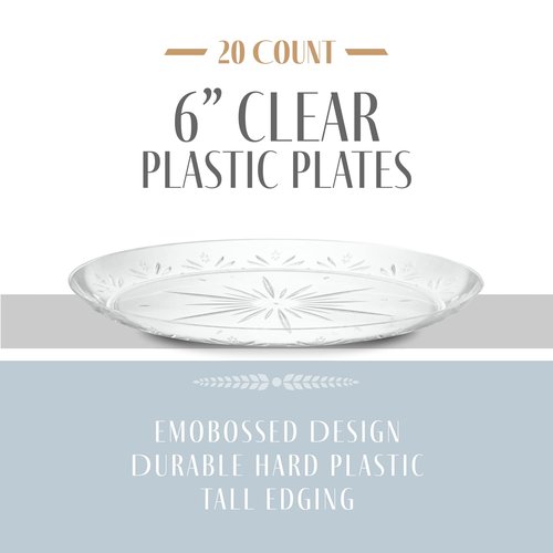 PLASTICPRO Premium Heavy Weight Crystal Clear Disposable Hard Plastic Plate (240, 6'' Inch Plates)