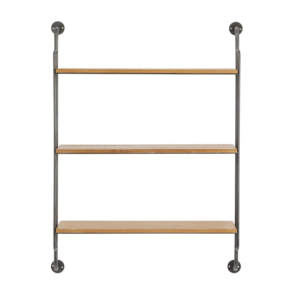 Deco 79 Industrial Metal Shelf Wall Storage Shelves for Bedroom, Living Room, Bathroom, Kitchen, Office and More, 25" L x 7" W x 33" H, Brown