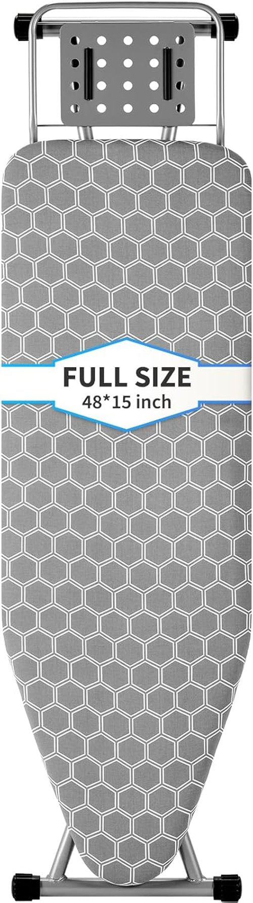 Full Size Ironing Board - 57” L x 15” W | Sturdy & Adjustable with Heat Resistant Cover - Silver Gray